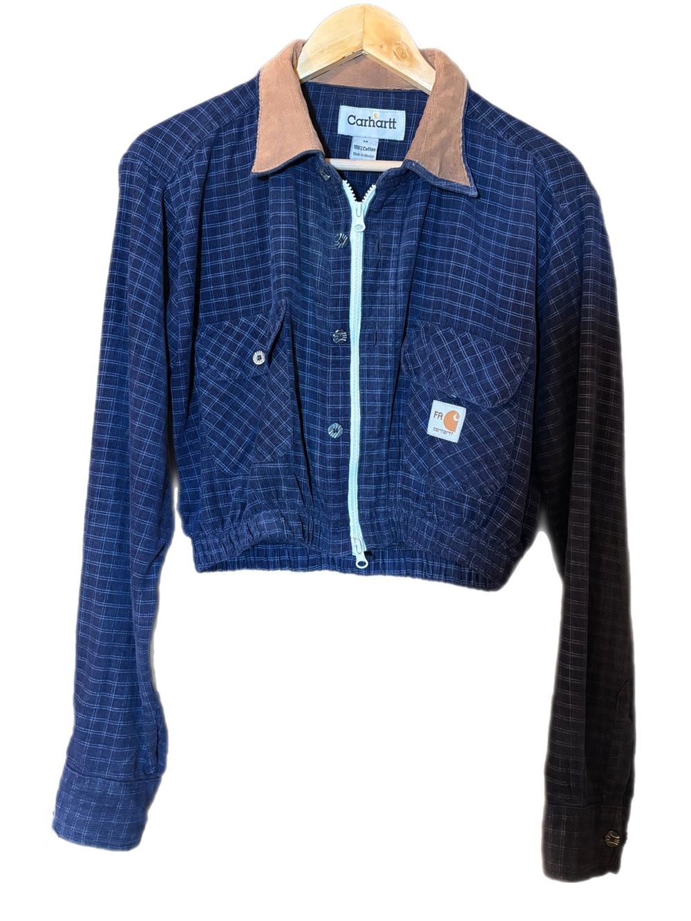 Reworked Carhartt 100% cotton cropped long sleeve zip up jacket